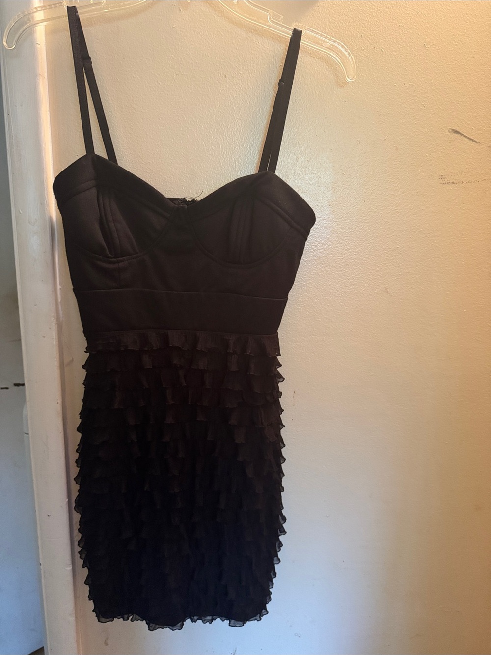 Forever 21 Black Ruffle Mini Dress with Spaghetti Straps